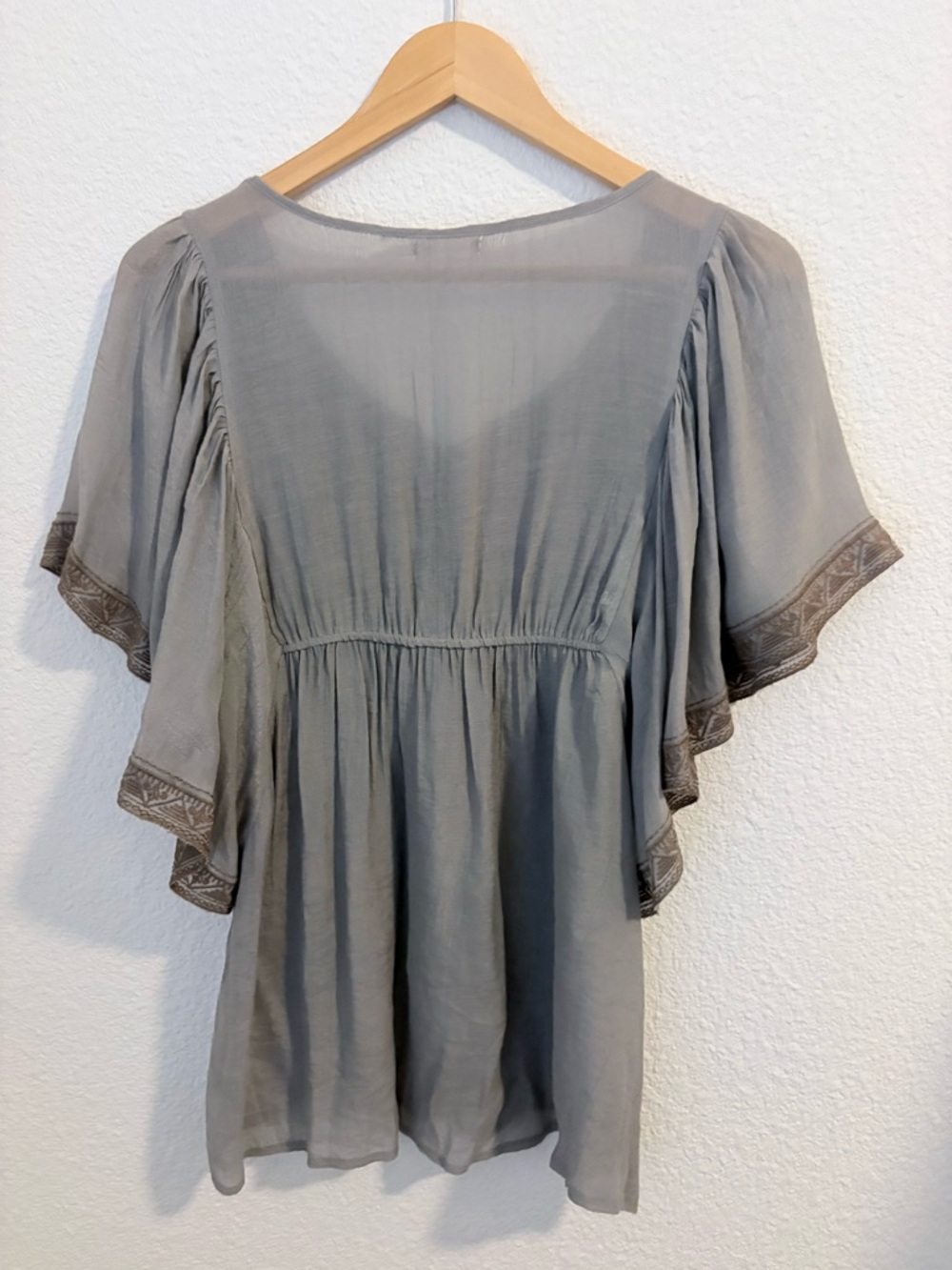 Blue Bird Gray Embroidered Tassel Peasant Top - Picture 6 of 6